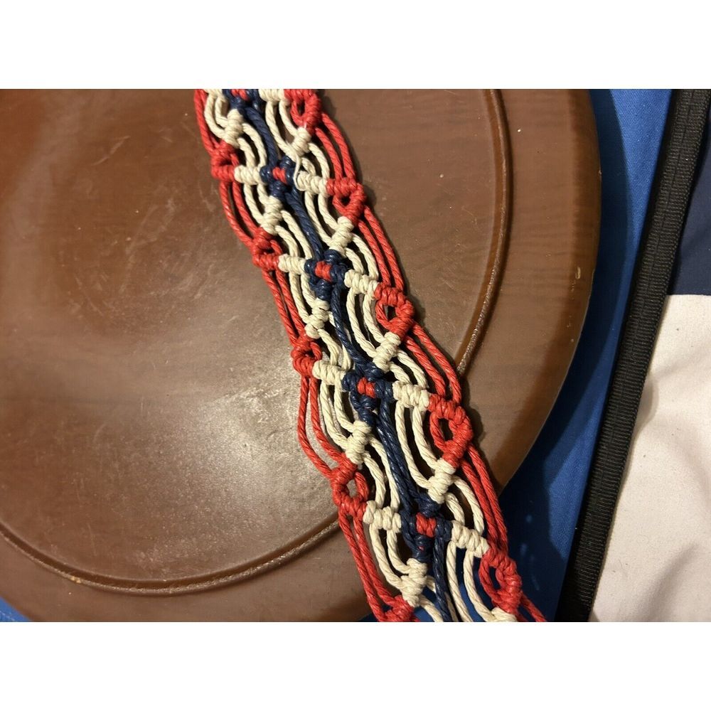 Vintage Braided Leather Accent‎ Belt Size 9 Red White Blue Boho Western Hippie - Picture 8 of 11